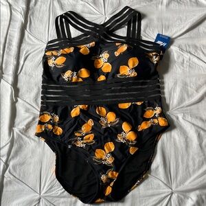 Black and Orange Floral Swimsuit